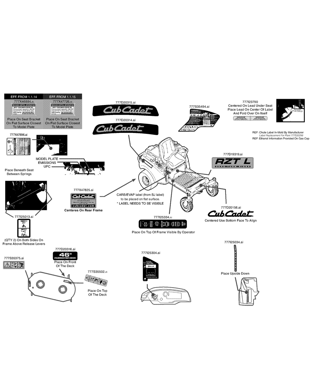 Label Map 17arcacn010 Diagram and Parts List for RZT-L46KH (17ARCACN009-17ARCACN010)(2015) Cub Cadet Lawn Tractor